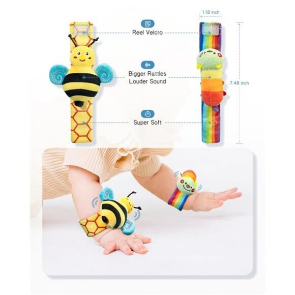 Baby Wrist Rattle Socks and Foot Finder Set Perfect Baby Toys for 0-12 Months - Picture 7 of 8